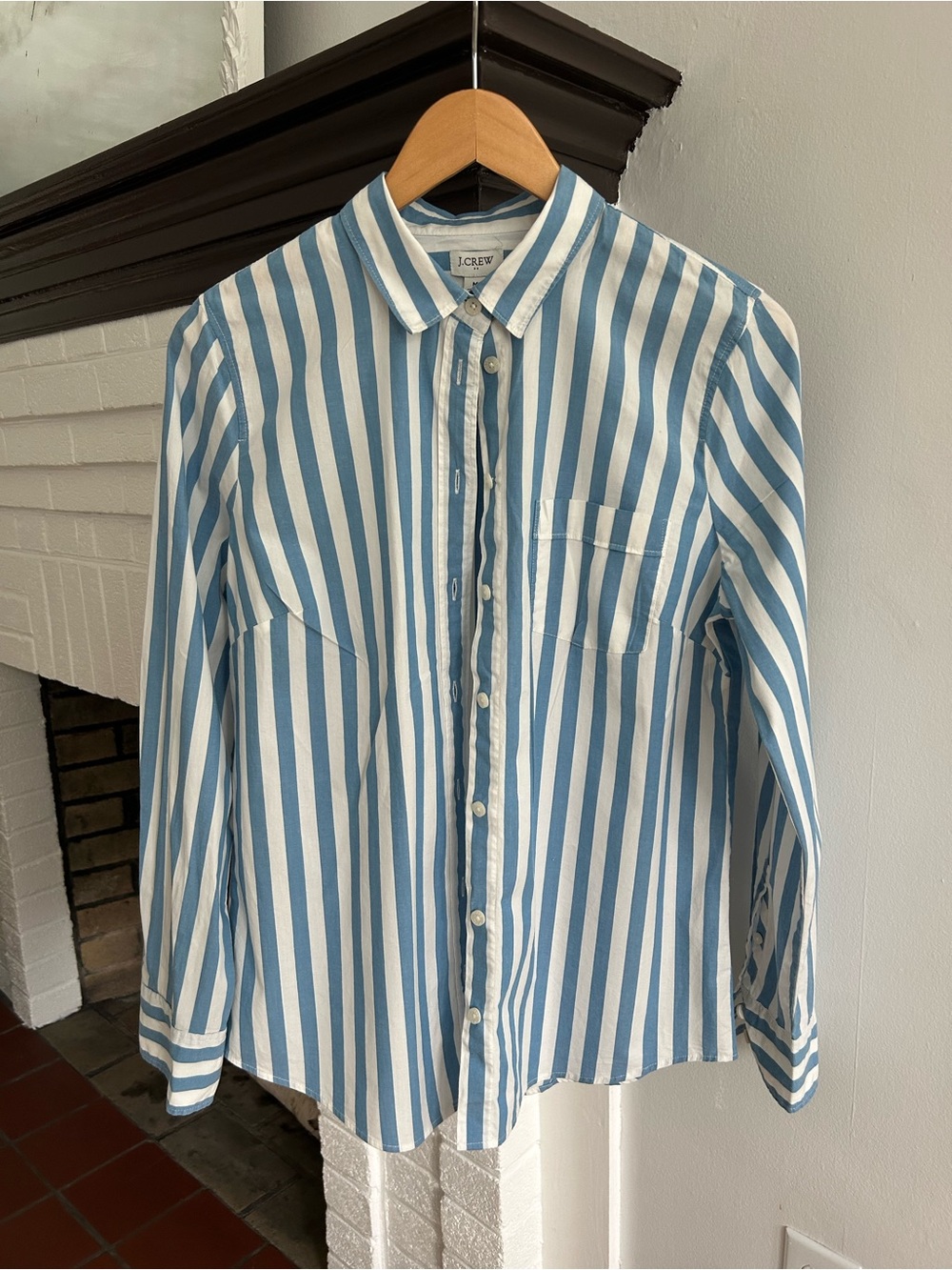 J. Crew Blue and White Vertical Stripe Button-Down Shirt Size M